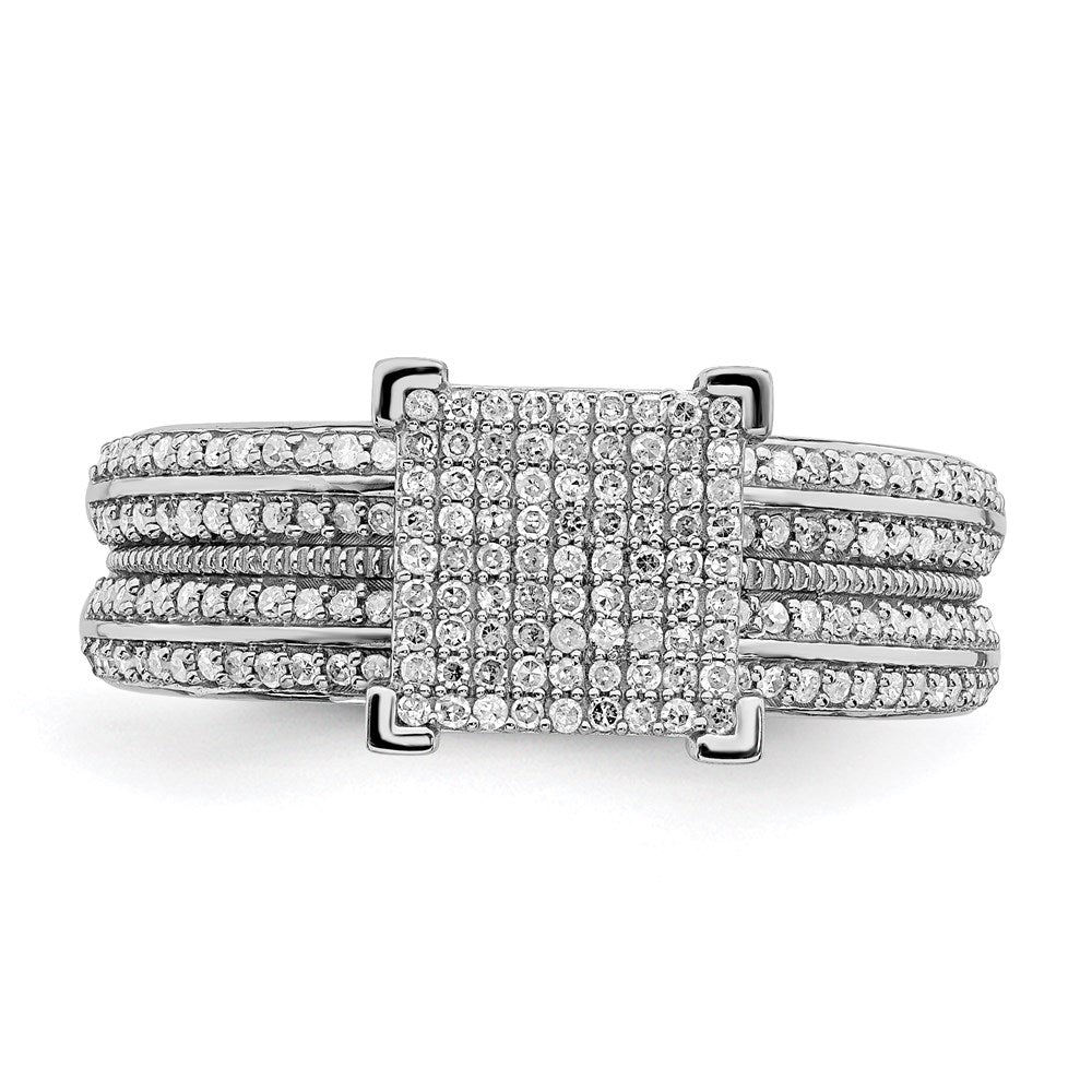 Sterling Silver Rhodium Plated Diamond Square Ring