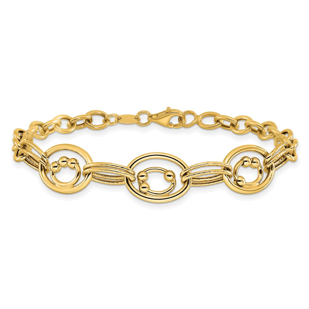 10K Polished and Textured Fancy Link Bracelet