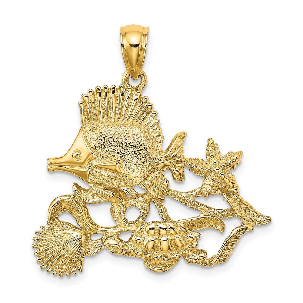 14K Polished /Textured Aquarium Story Charm