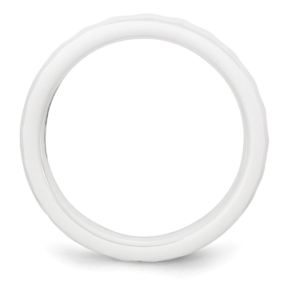 Ceramic White 4mm Faceted Polished Band Size - 6.5