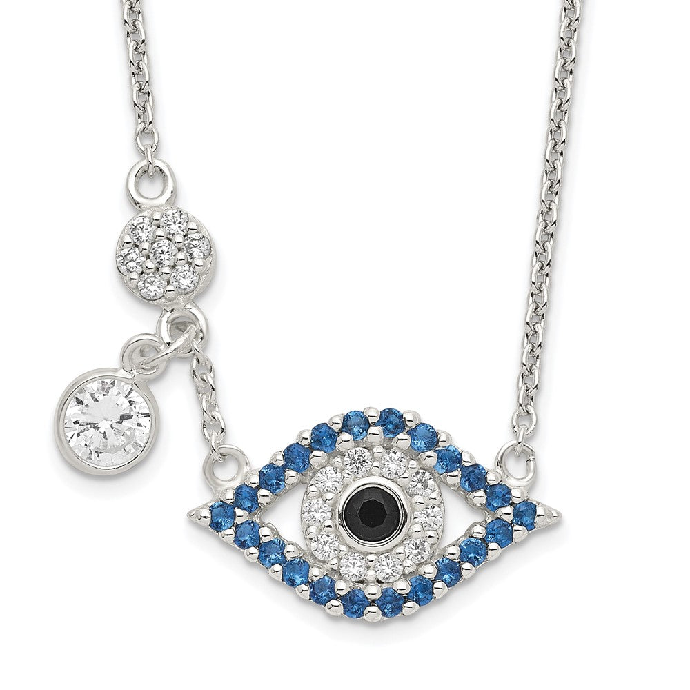 Sterling Silver Polished CZ Evil Eye Necklace 18 Inches