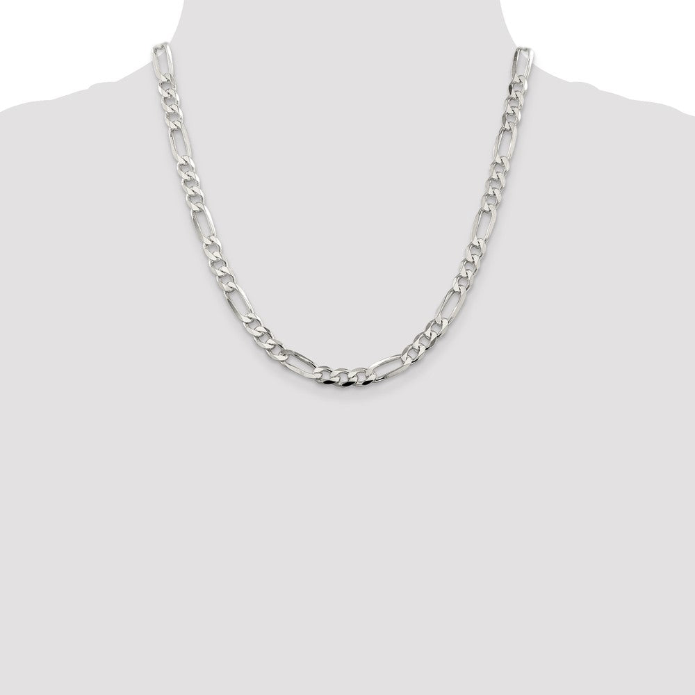 Sterling Silver 7.0mm Pav‚ Flat Figaro Chain 20 Inches