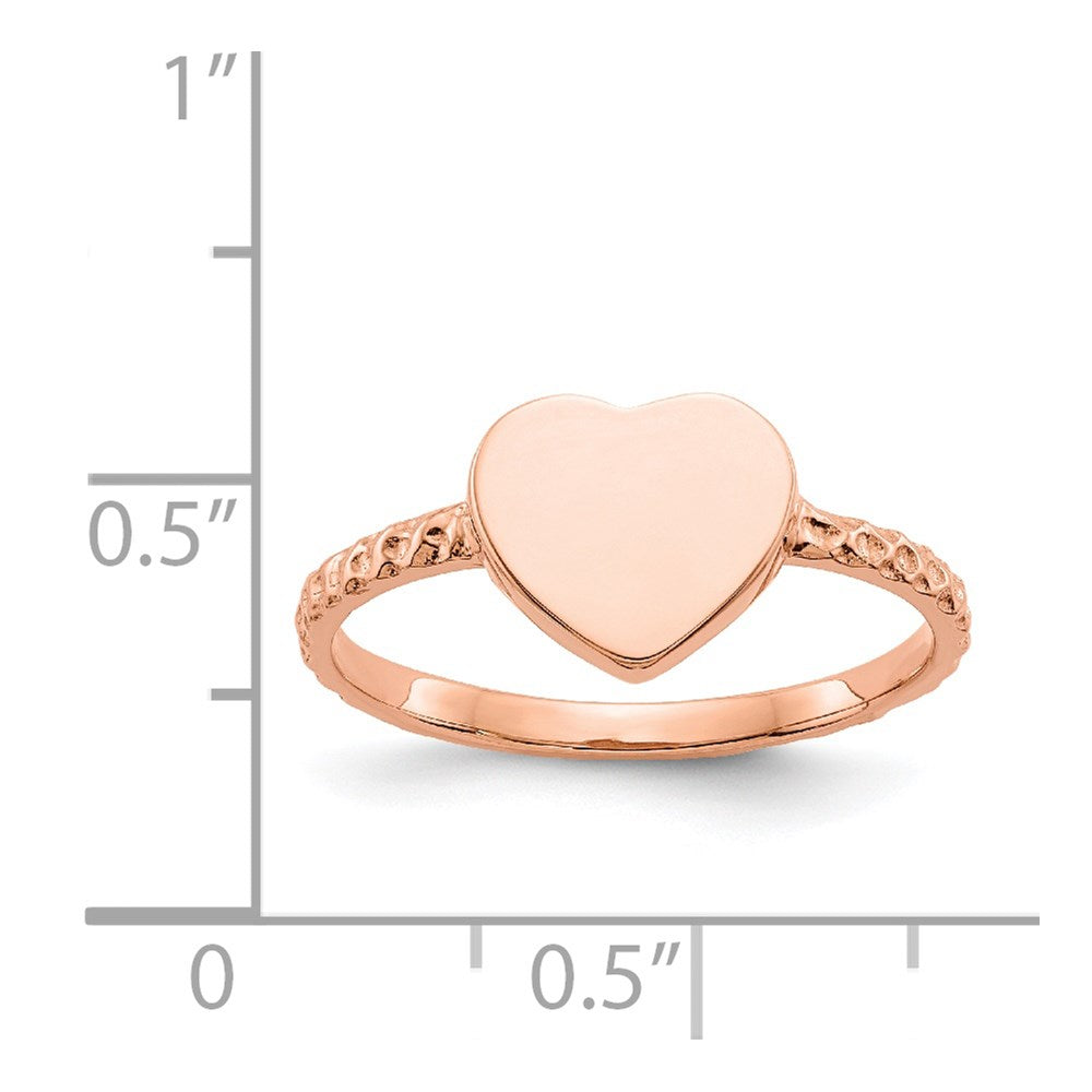 14k Rose Gold Polished Textured Heart Ring Size 7
