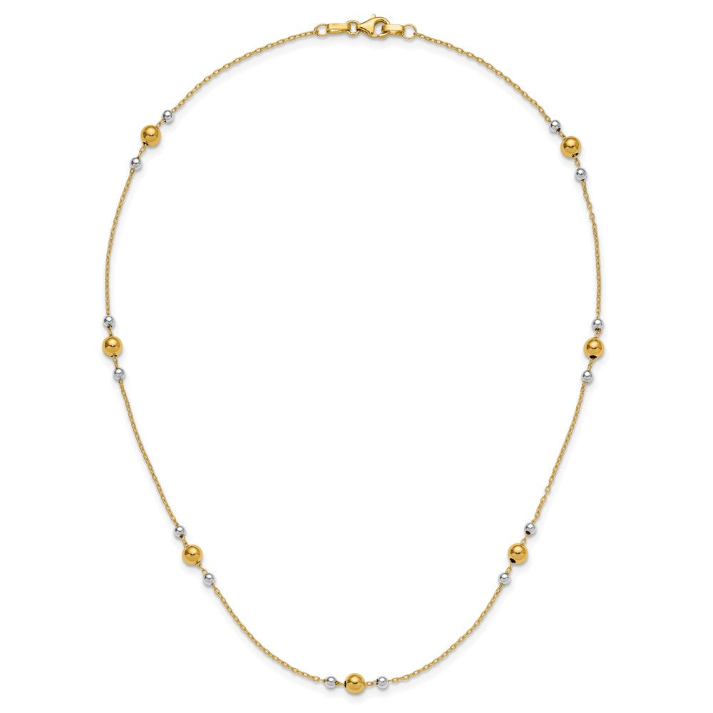 14K w/White Rhodium Polished / Beaded Station Necklace