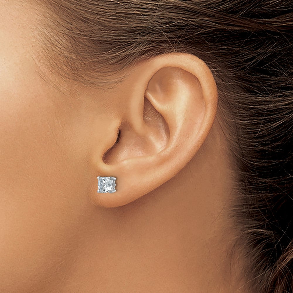 14K White Gold 2 Carat Certified Lab Grown Diamond VS/SI+ G+ Cushion 4-Prong Complete Stud Earrings