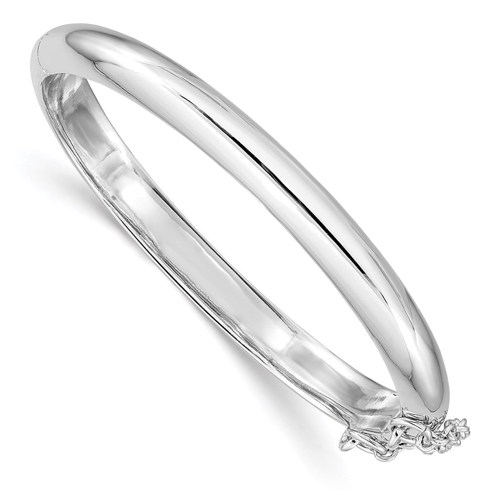 Sterling Silver RH-plated Polished 5mm w/ Safety Hinged Children's Bangle 5.5 inches