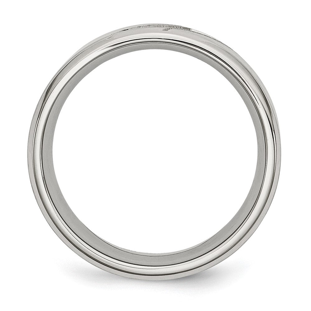 Stainless Steel Brushed and Polished w/CZ 8mm Beveled Edge Band Size - 8
