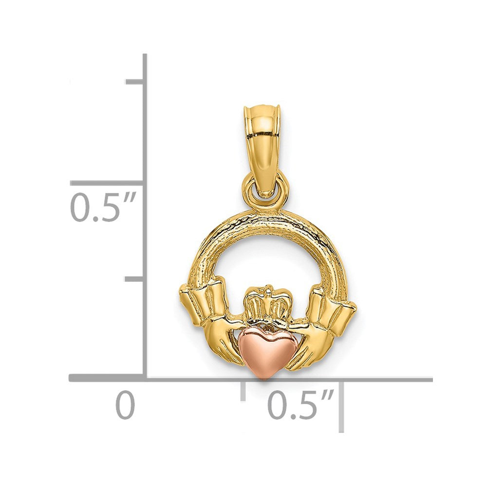 14k Two-Tone Claddagh w/ Heart Charm