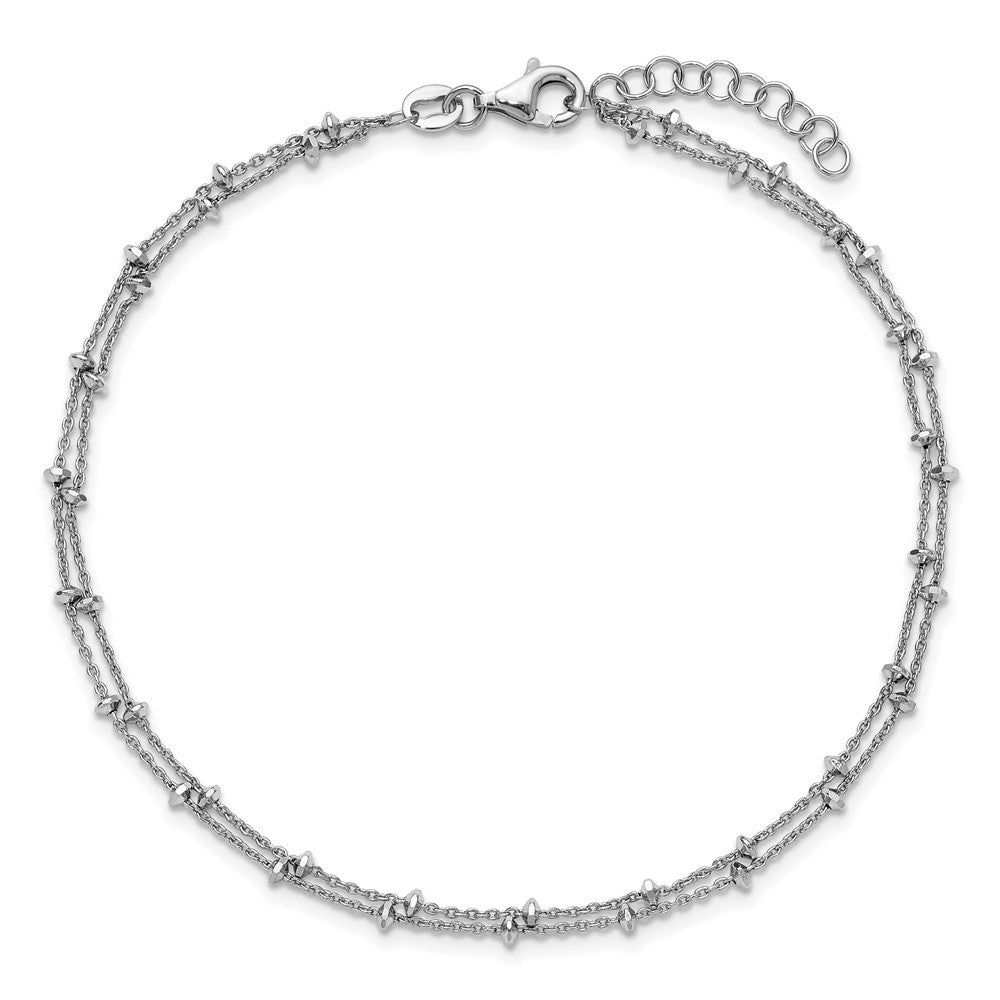 SS RH-plated Polish/Dia-cut 2-Strand 9in Plus 1in ext. Anklet