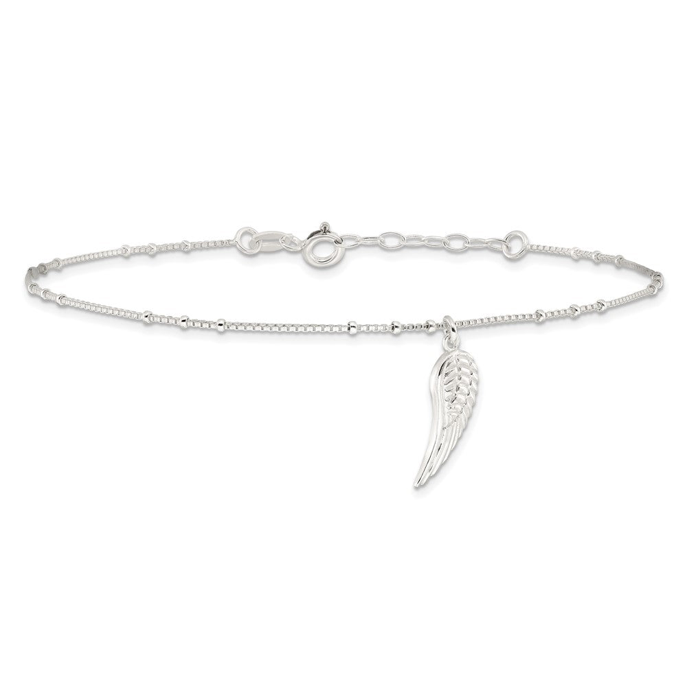 Sterling Silver Polished Wing Dangle 9in Plus 1Ext Anklet 9 inches