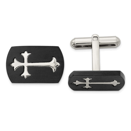 Chisel Stainless Steel Brushed Black Ip-plated With Polished Cross Cuff Links