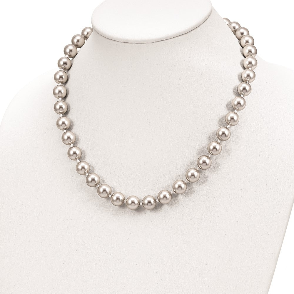 Majestic Sterling Silver Rhodium-plated 10-11mm Grey Imitation Shell Pearl Hand-knotted Necklace 18 Inches