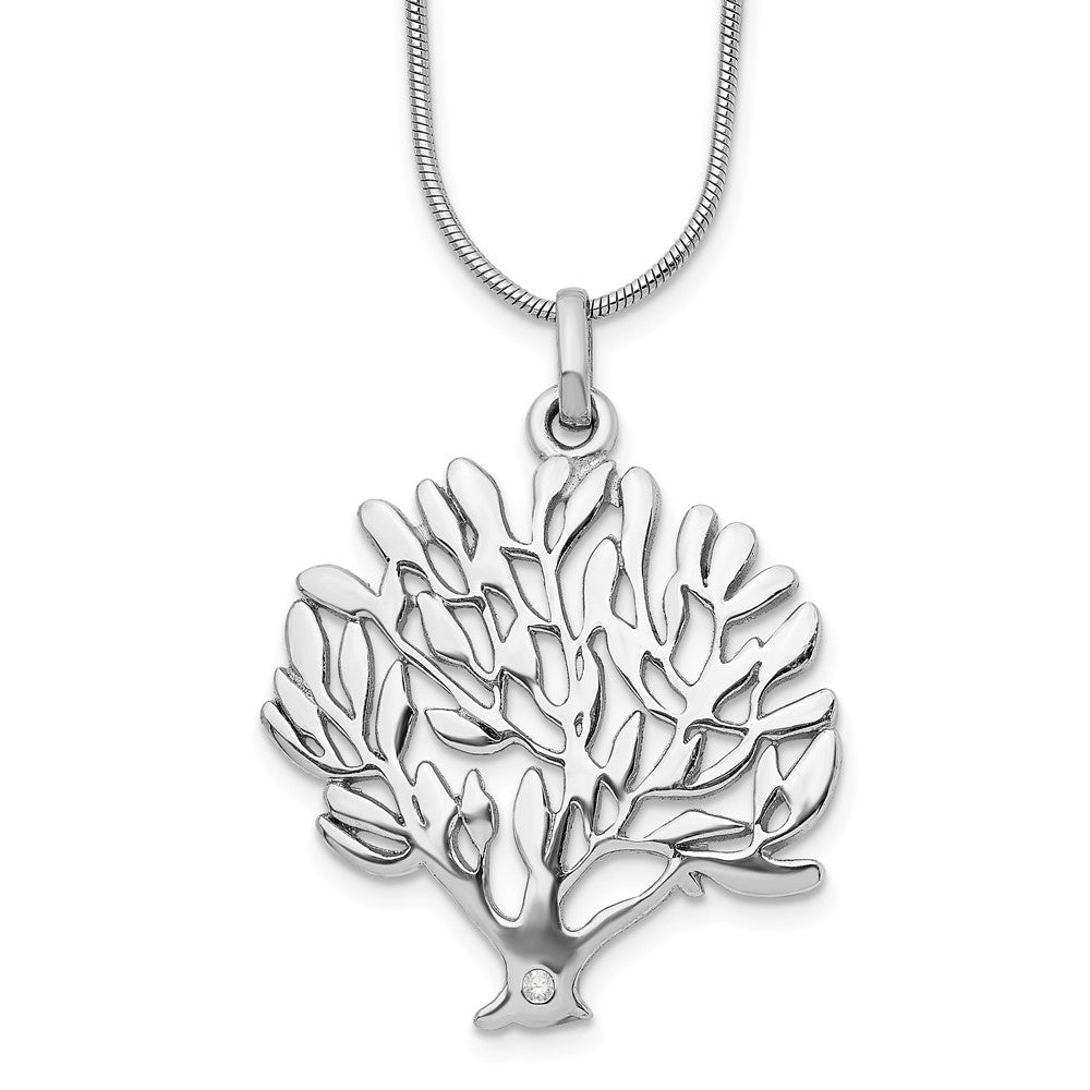 White Ice Sterling Silver Rhodium-plated 18 Inch Diamond Tree Pendant Necklace with 2 Inch Extender 18 Inches