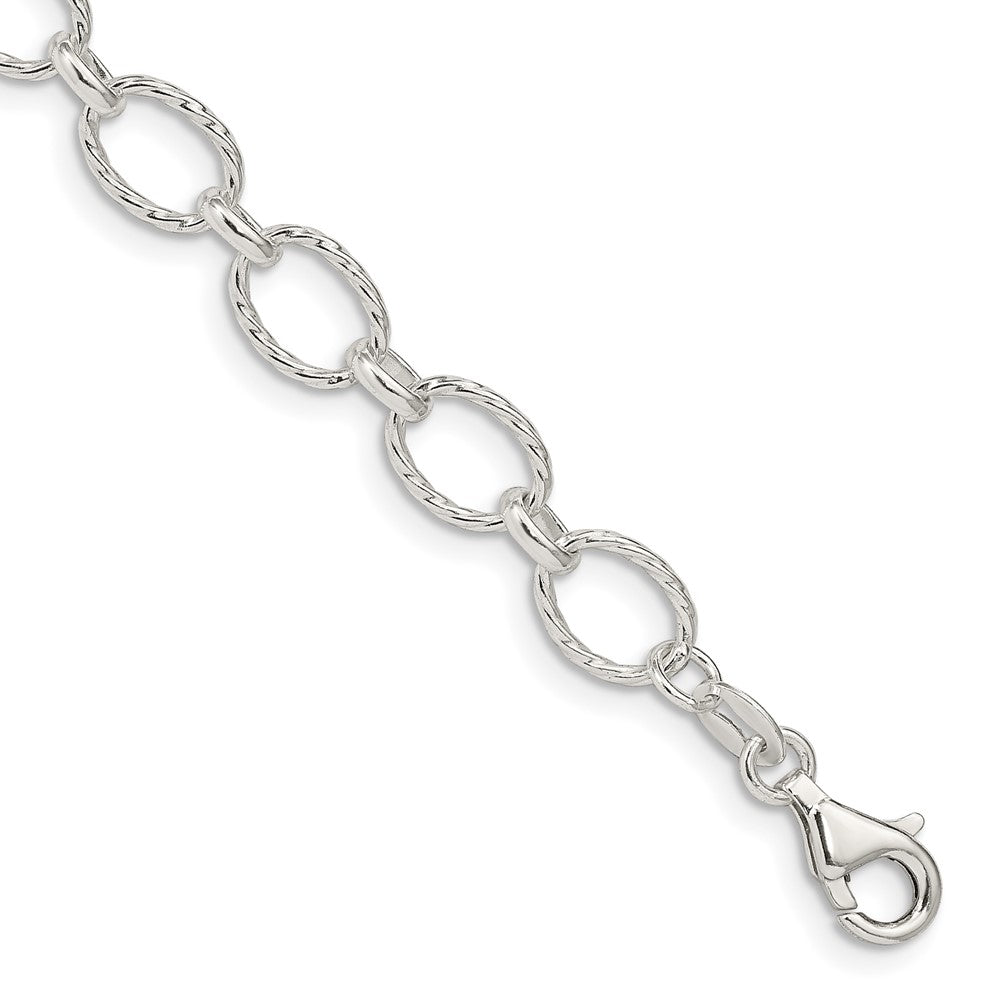 Sterling Silver 6.1mm Fancy Patterned Rolo Chain 8 inches