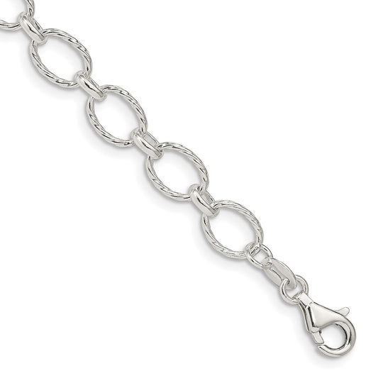 Sterling Silver 6.1mm Fancy Patterned Rolo Chain 8 inches