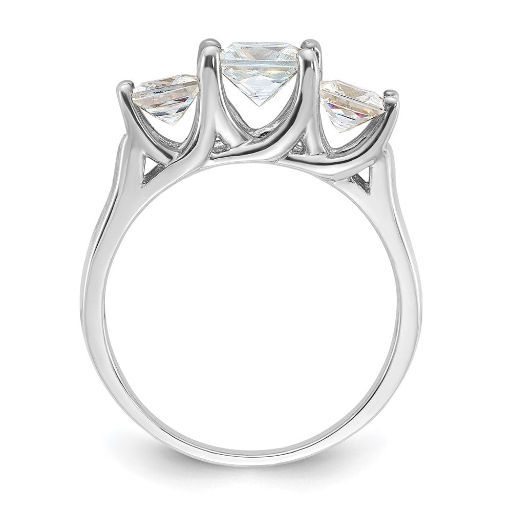 Sterling Silver Rhodium-plated Diamonore CZ 3 Stone Princess-cut Ring