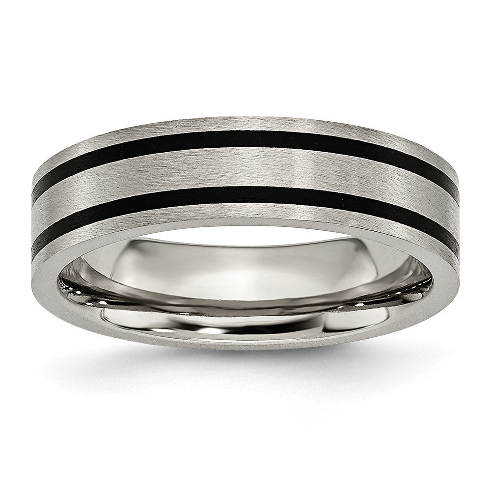 Titanium Brushed Enameled Flat 6mm Band Size - 6