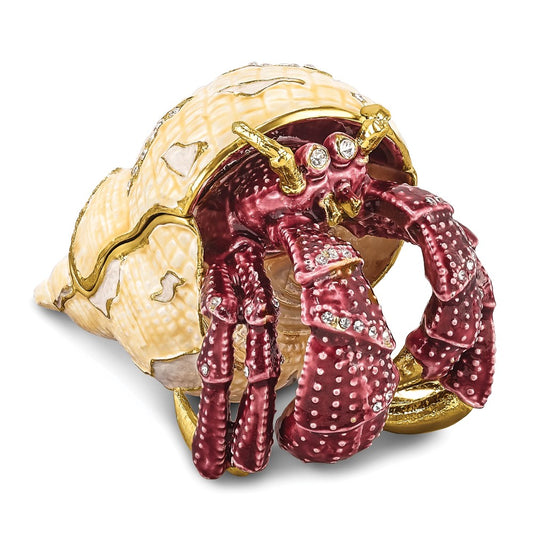 Luxury Giftware by Jere Pewter Bejeweled Crystals Gold-tone Enameled HERMAN Red Leg Hermit Crab Trinket Box with Matching 18 Inch Necklace QBJ4033