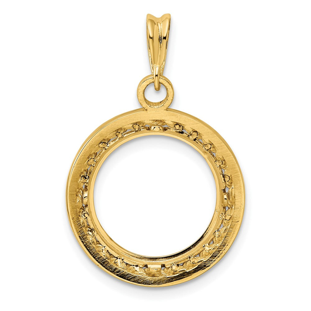 Wideband Distinguished Coin Jewelry 14k Polished Casted Rope with Bright Edge 15.0mm Prong Coin Bezel Pendant