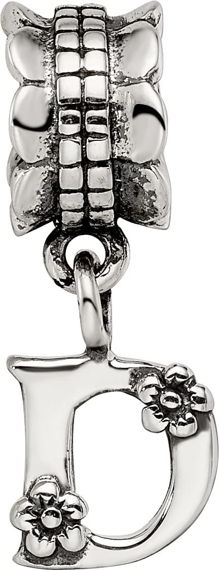 925 Sterling Silver Polished Artisan Oxidized Reflections Letter Name Personalized Monogram Initial D Dangle Bead Charm