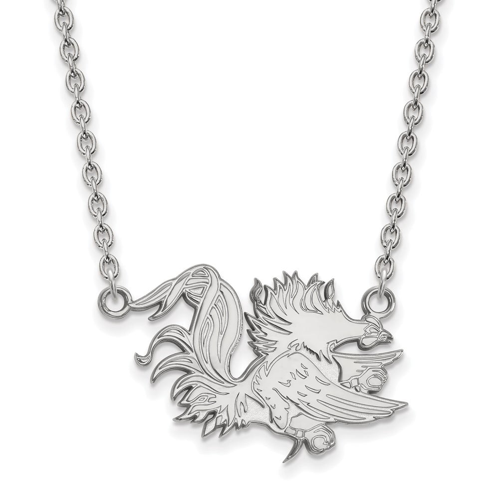 Sterling Silver Rhodium-plated LogoArt University of South Carolina Gamecock Large Pendant 18 inch Necklace QSS055USO-18