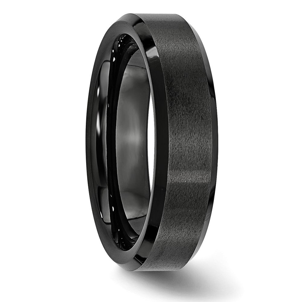 Black Ceramic Beveled Edge 6mm Brushed and Polished Band Size - 9.5