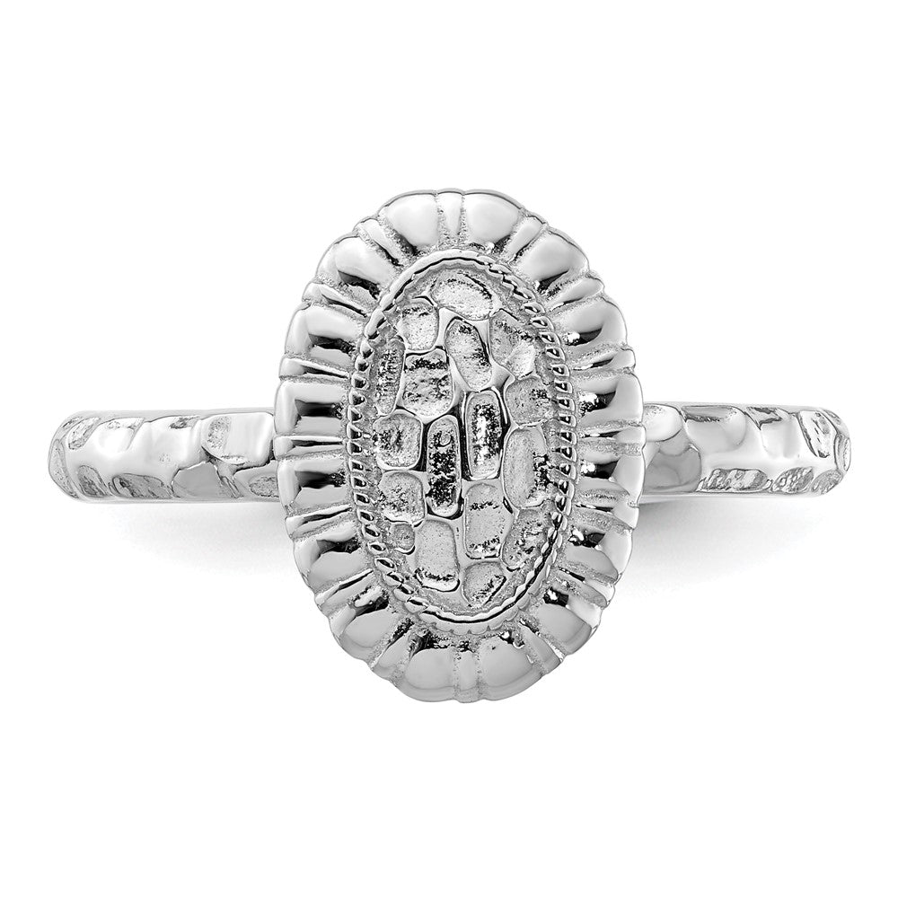 Sterling Silver Stackable Expressions Rhodium-plated Oval Ring Size -7