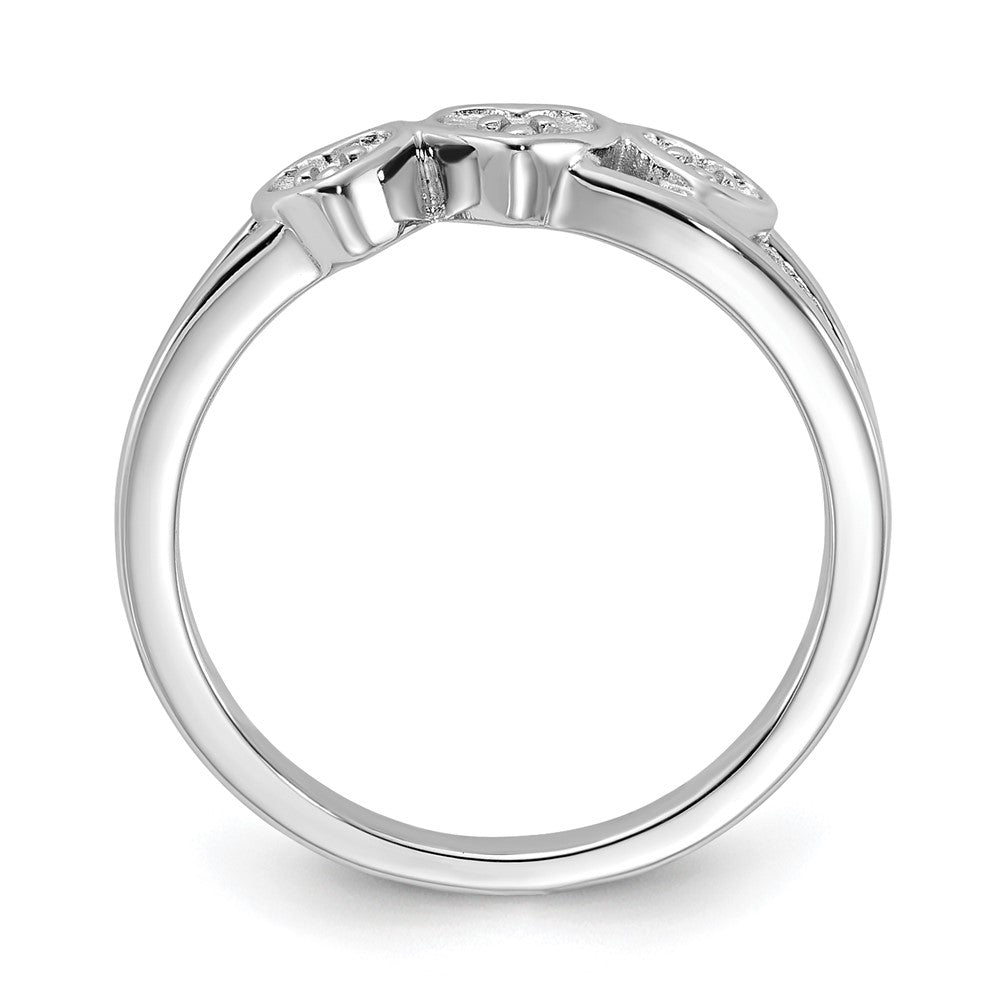 Sterling Silver Polished Diamond Triple Heart Ring