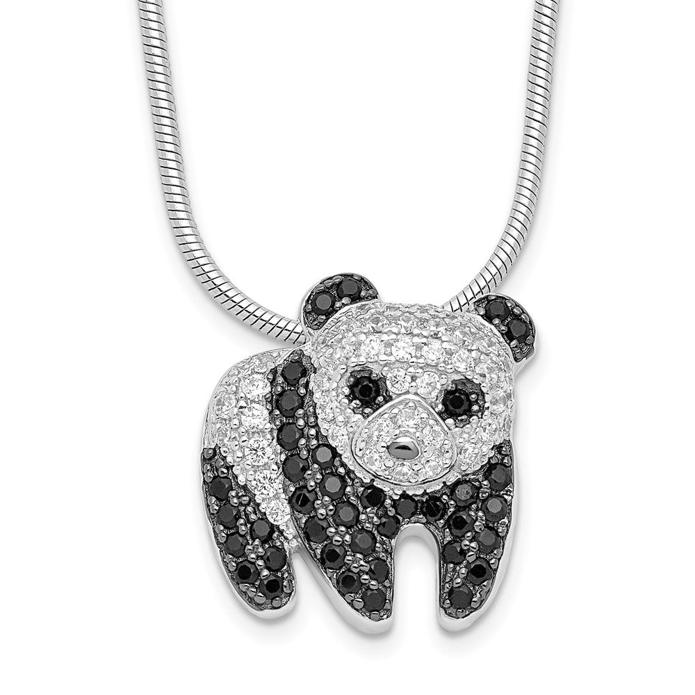Brilliant Embers Sterling Silver Rhodium-plated 84 Stone 18 inch Micro Pav‚ Black and White CZ Panda Necklace with 2 Inch Extender 18 Inches