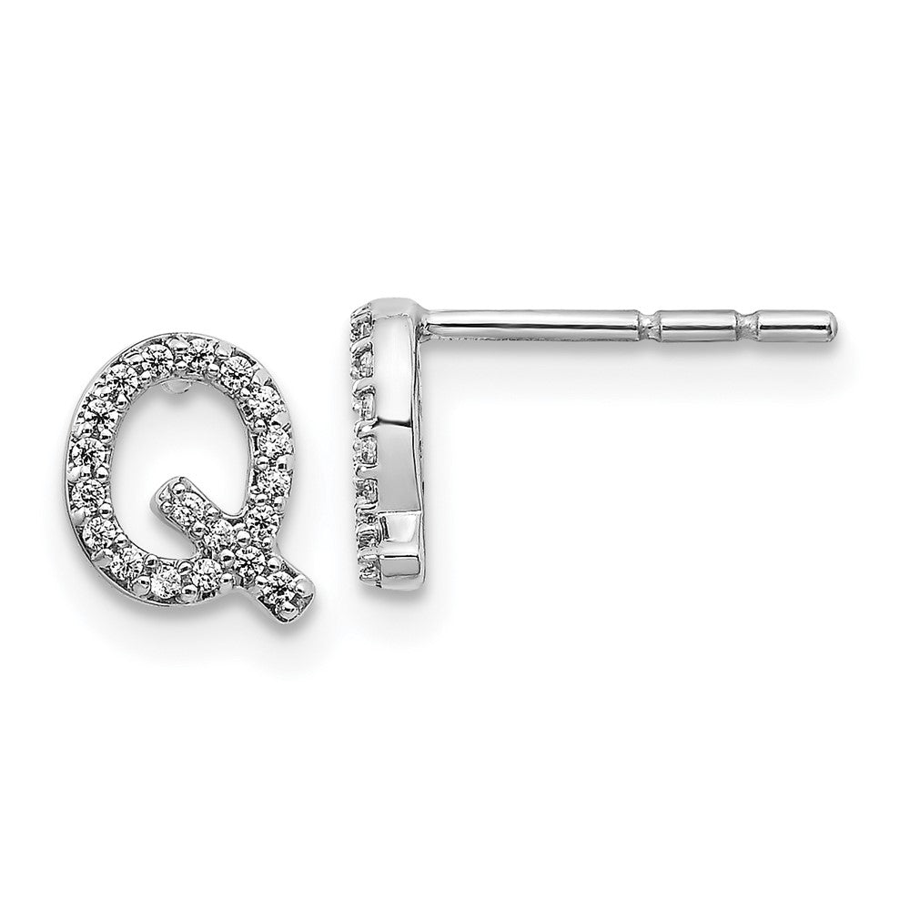 14k White Gold Diamond Initial Q Earrings