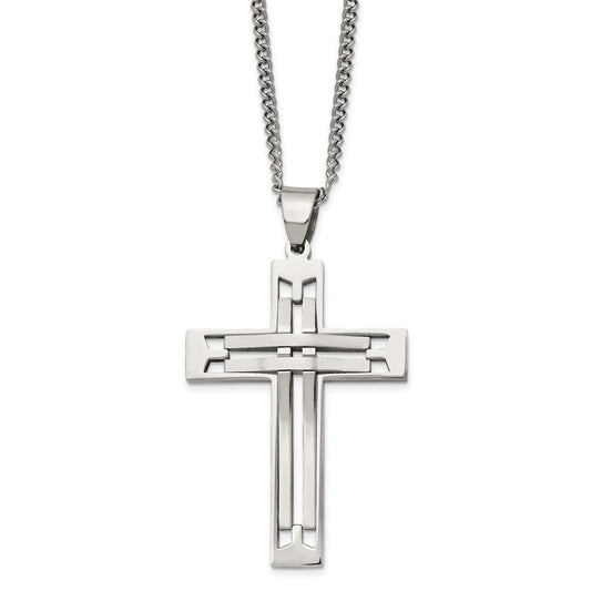 Stainless Steel Polished Cross 24in Necklace