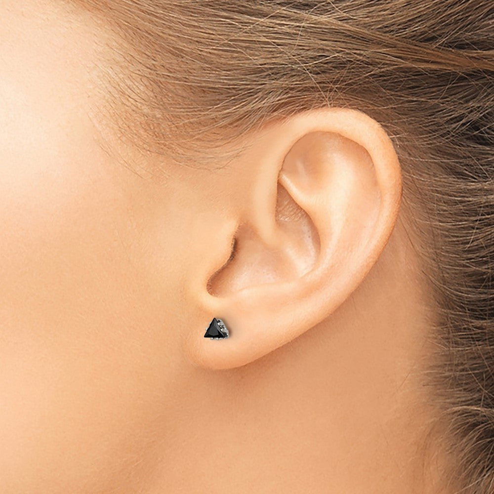 Stainless Steel Polished 4mm Black Triangle CZ Stud Post Earrings