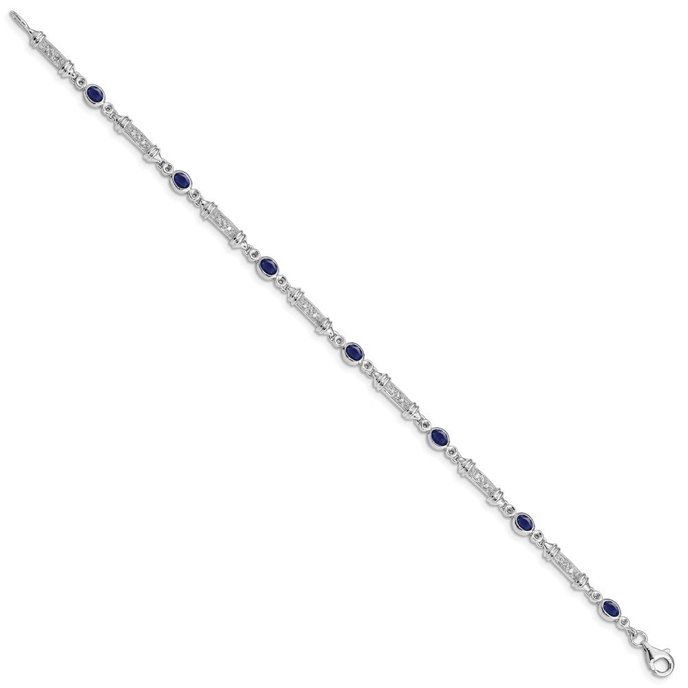 Sterling Silver Rhodium-plated Sapphire and Diamond Bracelet 7 inches