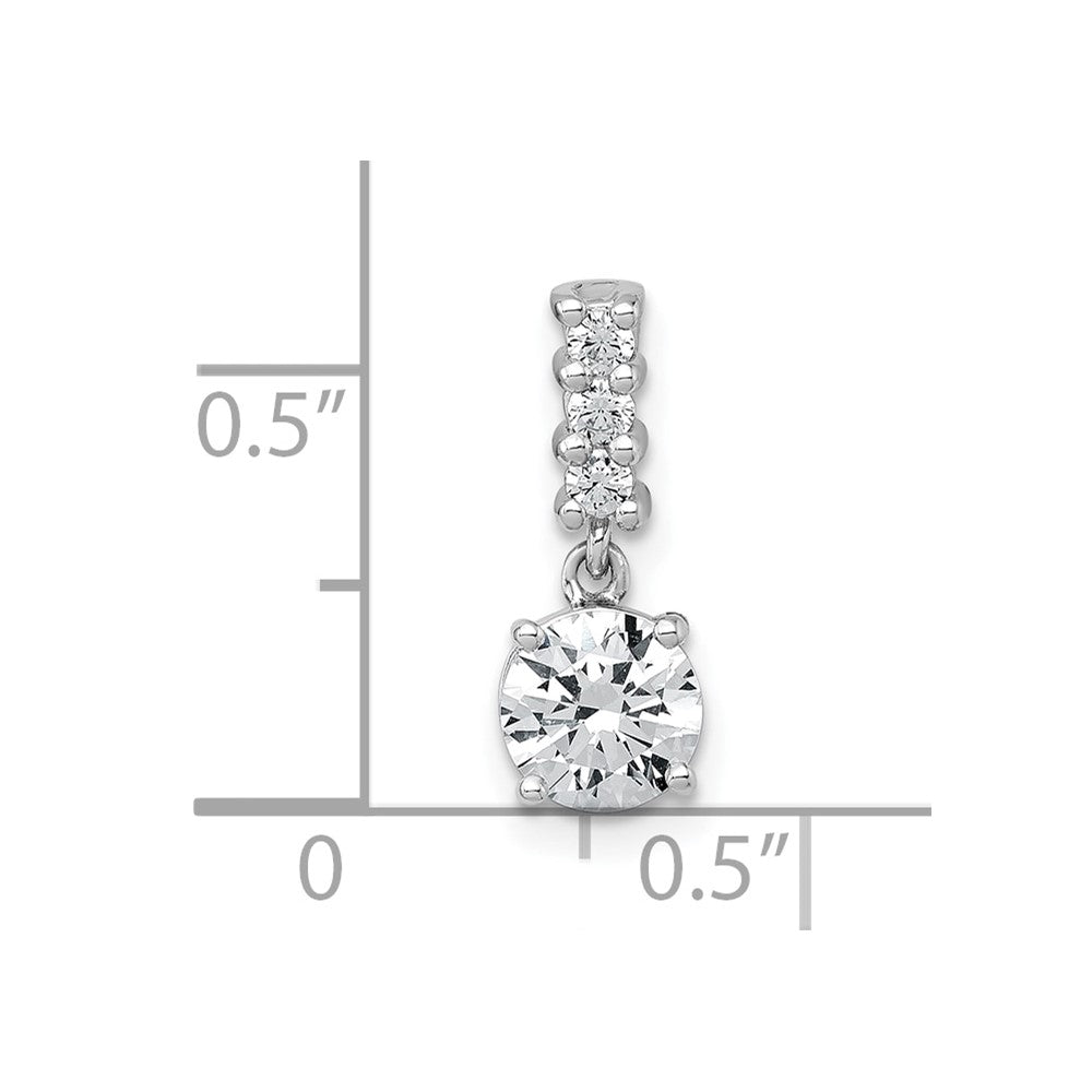 Sterling Silver Rhodium-plated Polished Round CZ Dangling Chain Slide Pendant