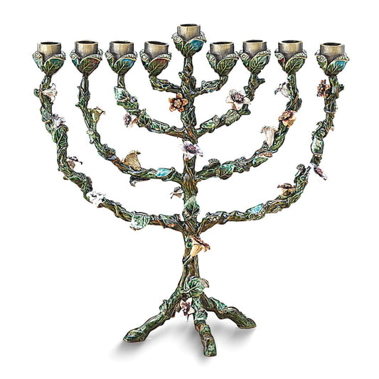 Jewel-tone Crystal and Enameled Floral Menorah
