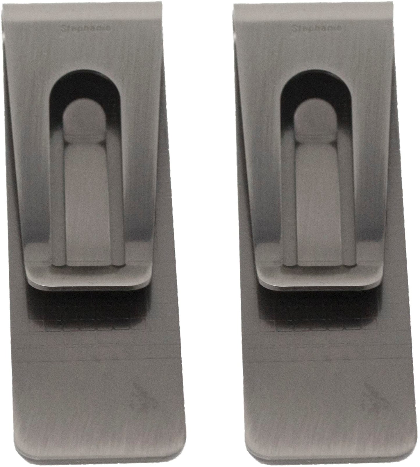 Set of 2 Chrome-Plated Slim Stainless Steel Money Clips in Antique Silver (Pebble Grain)
