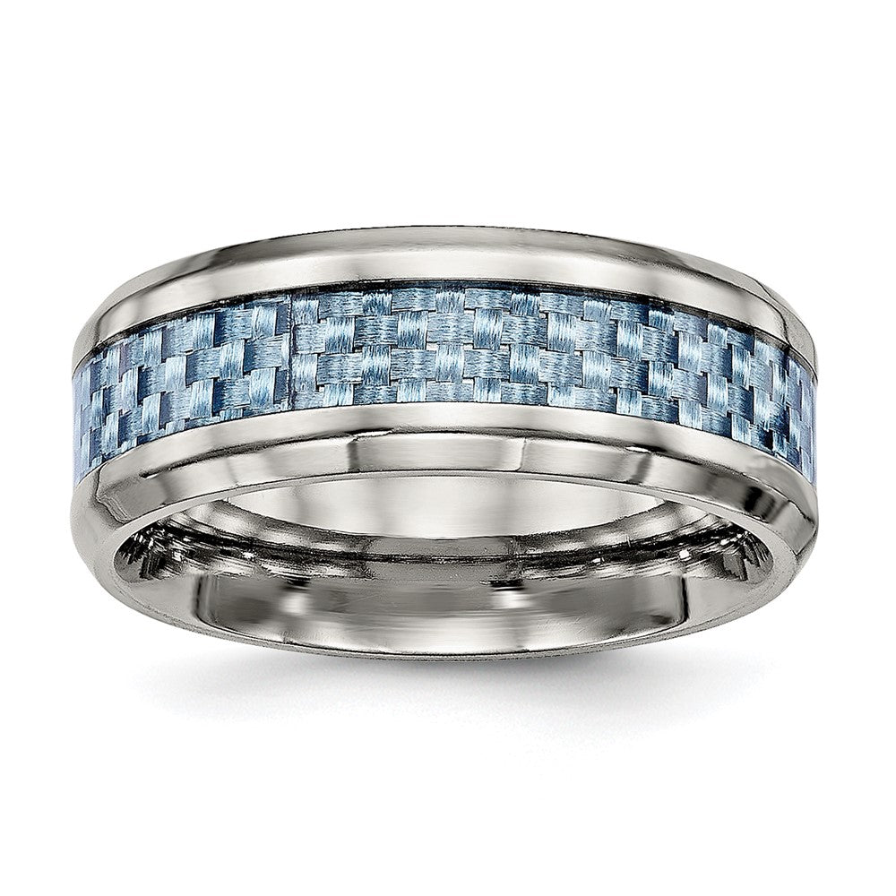 Titanium Polished w/Light Blue Carbon Fiber Inlay 8mm Ring Size - 11.5