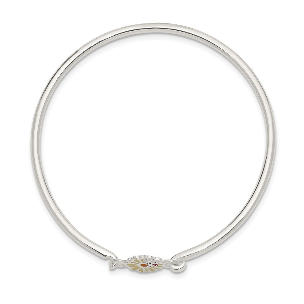 Sterling Silver Enameled Flower & Ladybug Children's Bangle Bracelet 5.5 inches