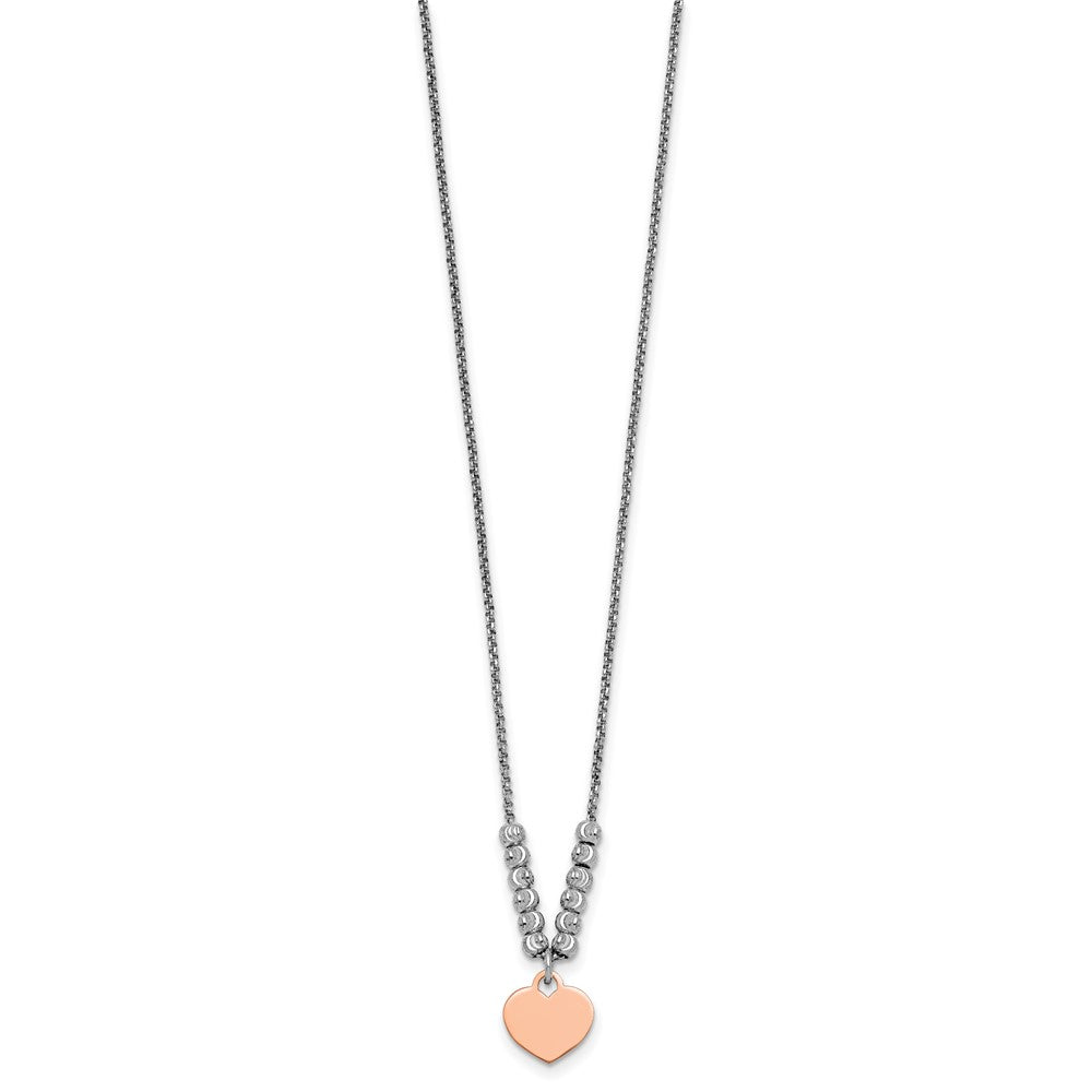 Sterling Silver Rhodium-plated Rose Gold-plated Heart 16in 1in ext Necklace 16 Inches