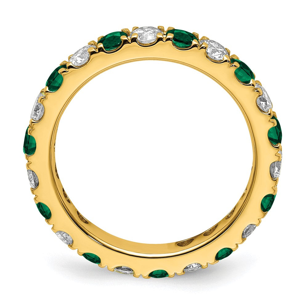 14k 1 carat Lab Grown Diamond VS/SI+ G+ and Lab Created Emerald Size 6 Eternity Band