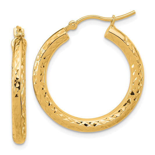 14k Diamond-cut 3mm Round Hoop Earrings