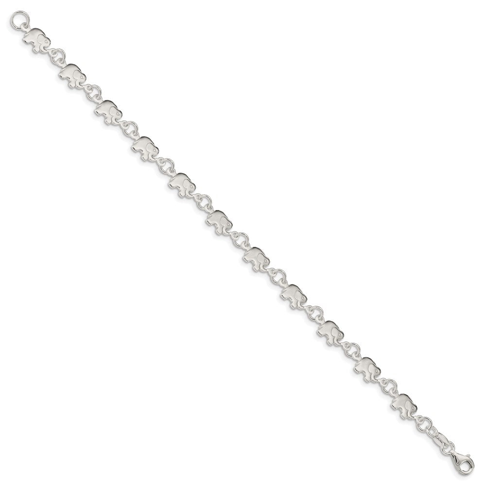 Sterling Silver Polished Elephant Bracelet 7.5 inches