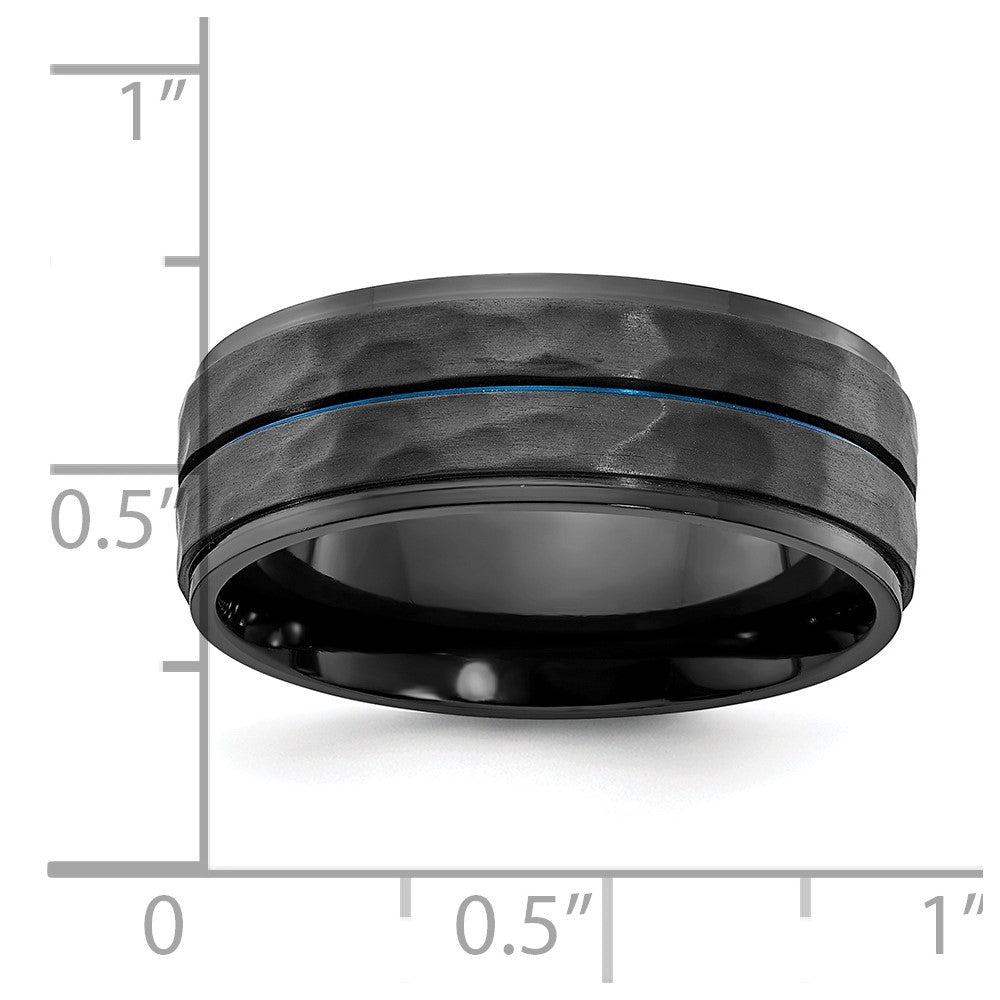 Black Zirconium Brushed Polished & Hammered w/Blue IP 8mm Band Size - 7.5