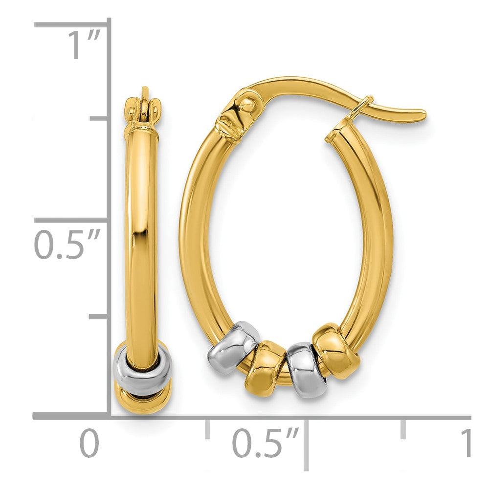 14K Two-tone Polished with Beads Oval Hoop Earrings