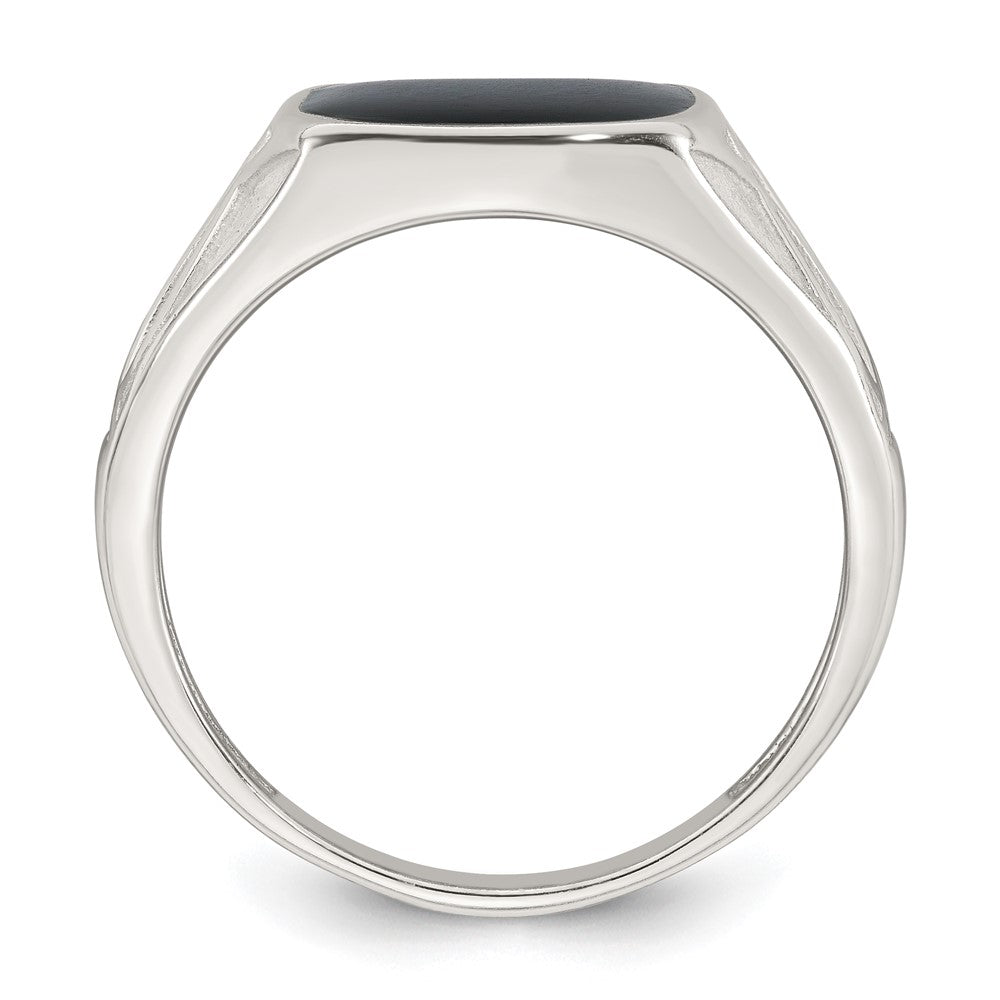 Sterling Silver Polished and Textured Black Enameled Size 9 Mens Signet Ring
