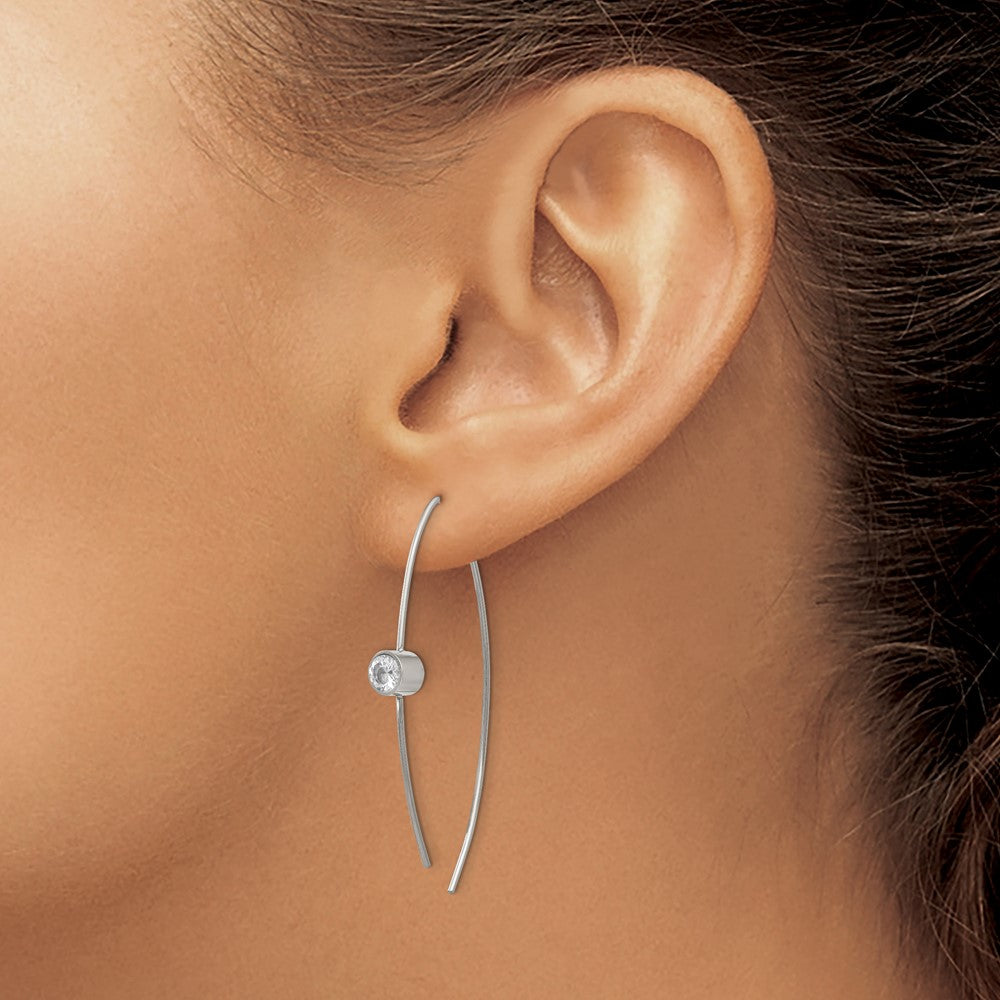 Stainless Steel Polished CZ Threader Earrings