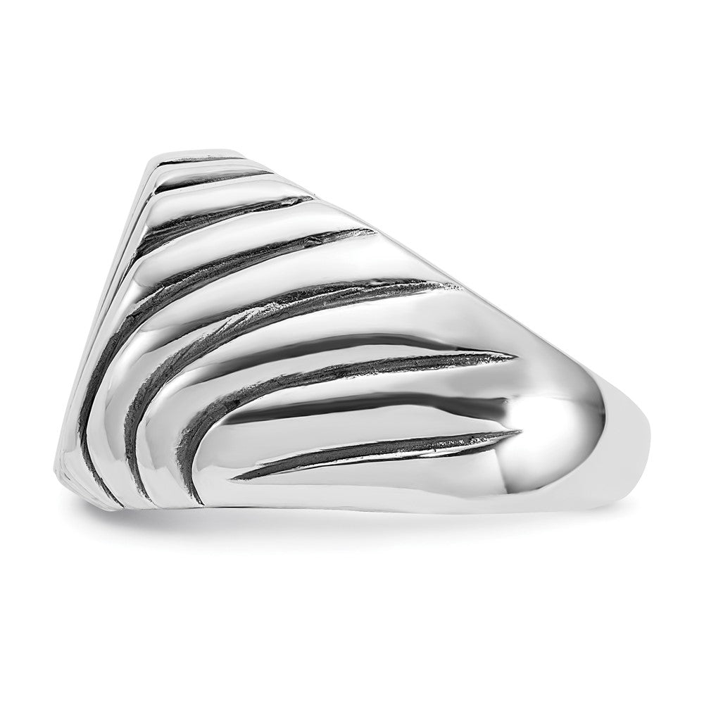 Sterling Silver Polished & Antiqued Grooved Signet Ring