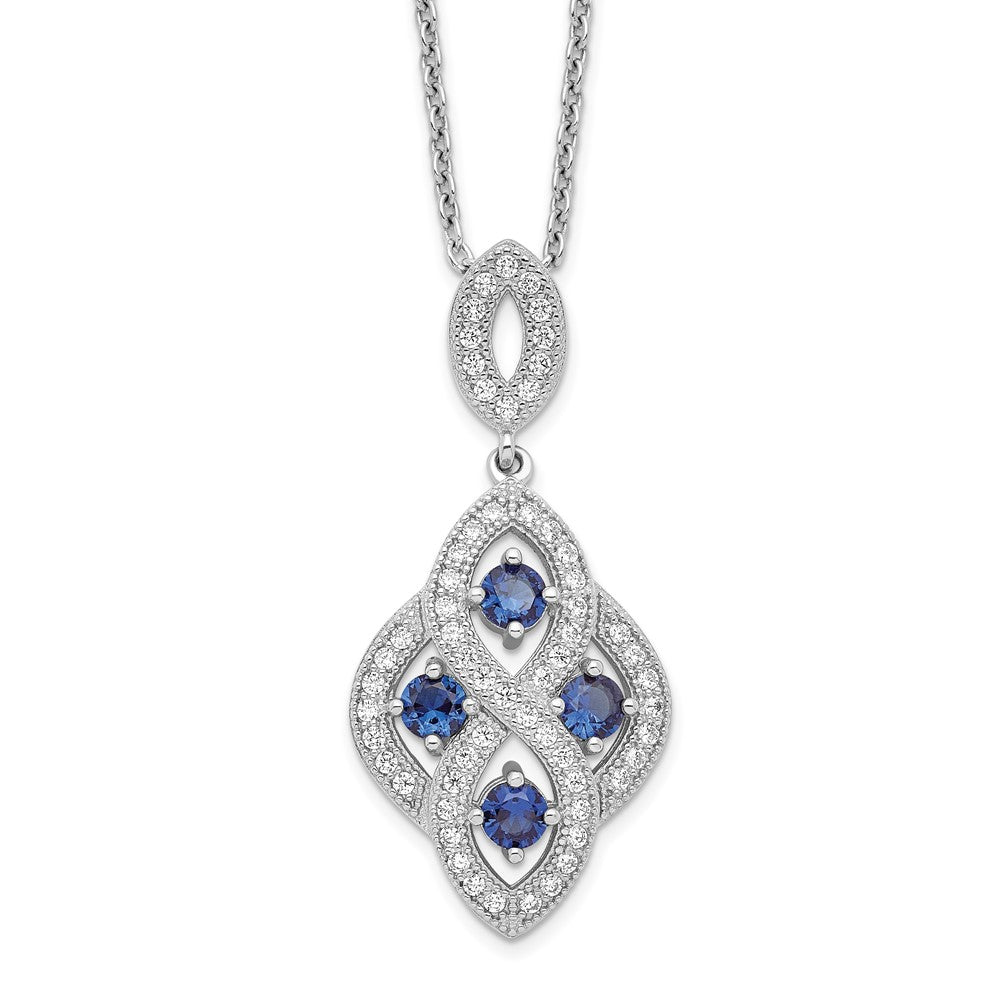 Brilliant Embers Sterling Silver Rhodium-Plated 64 Stone 18 inch Blue and White CZ Vintage Style Dangle Necklace with 2 Inch Extender 18 Inches