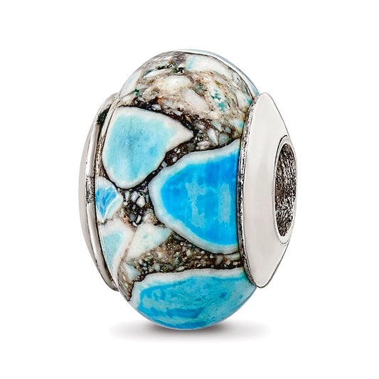 Sterling Silver Reflections Blue Mosaic Magnesite Stone Bead