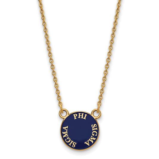 Sterling Silver Gold-plated LogoArt Phi Sigma Sigma Sorority Text Small Color Enamel Pendant 18 inch Necklace